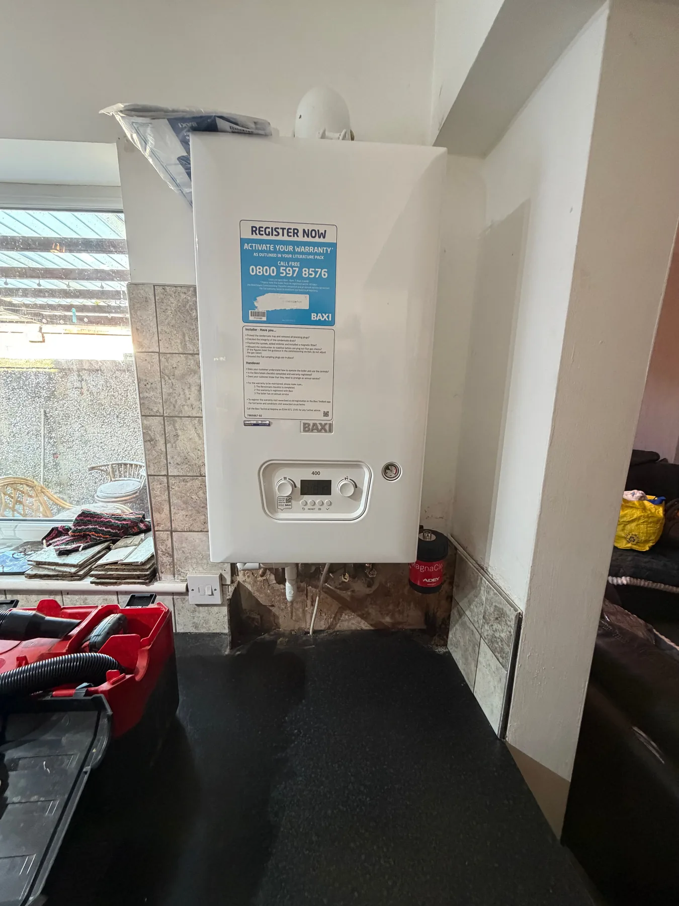 Baxi combi boiler installed in a Darlington home with warranty registered on the day