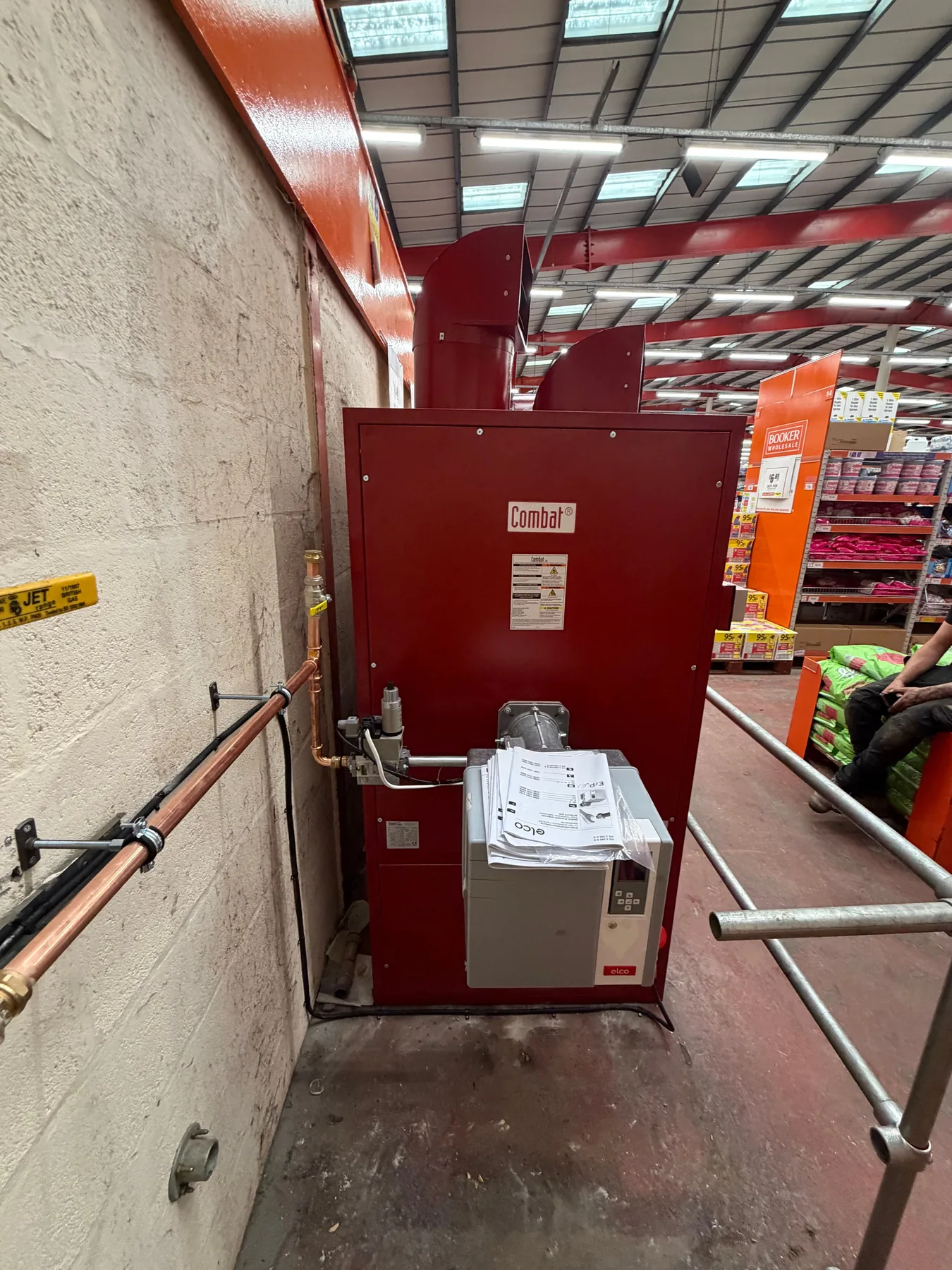 Large commercial Combat gas heater installed by MCH Heating in a Teesside warehouse